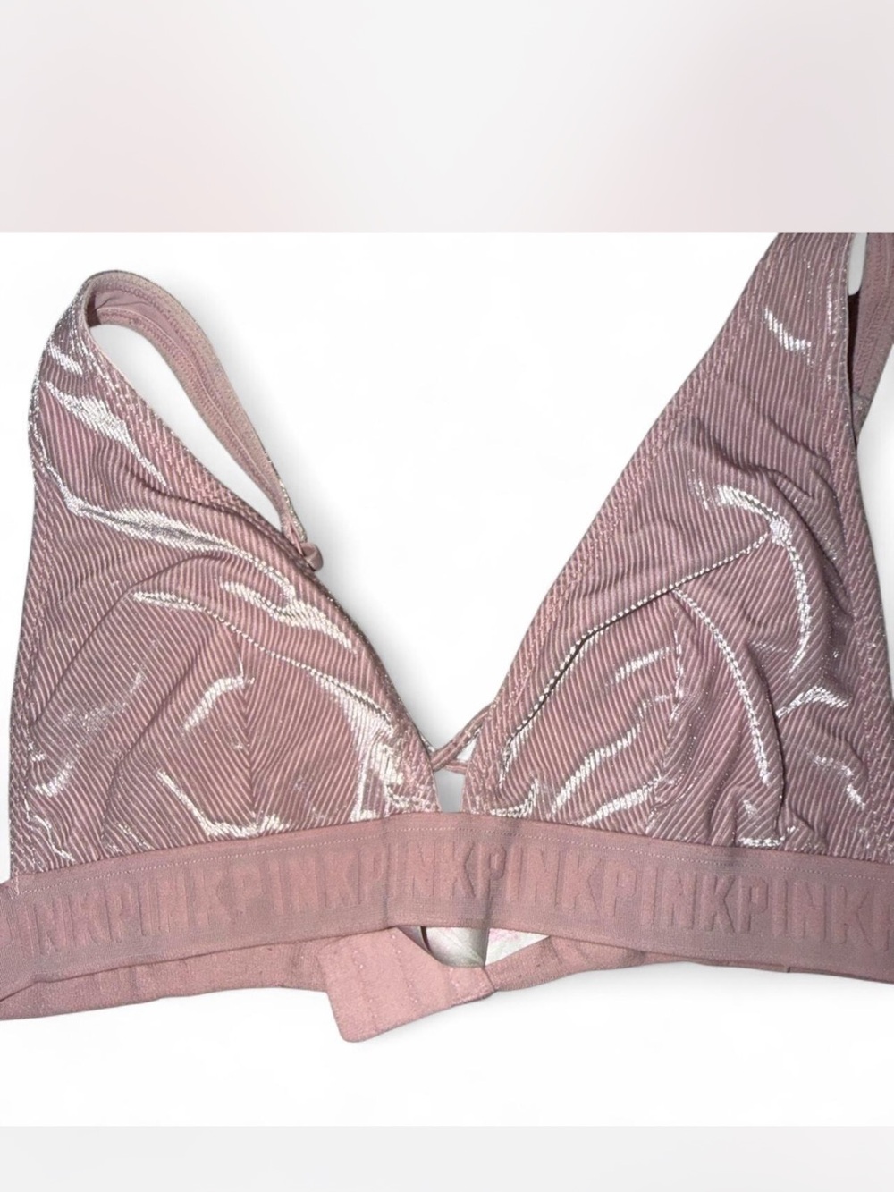 PINK Victoria's Secret Shimmer Ribbed Bralette - Blush Pink